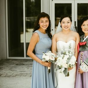 azazie dusty blue bridesmaid